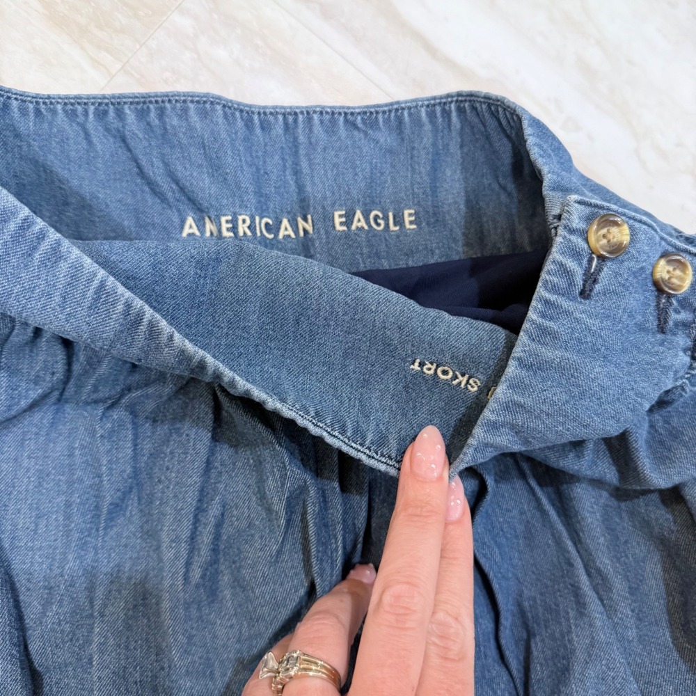 AE Denim Bubble Skort Blue Mini Skirt Shorts Size 2 Side Button - Picture 3 of 4